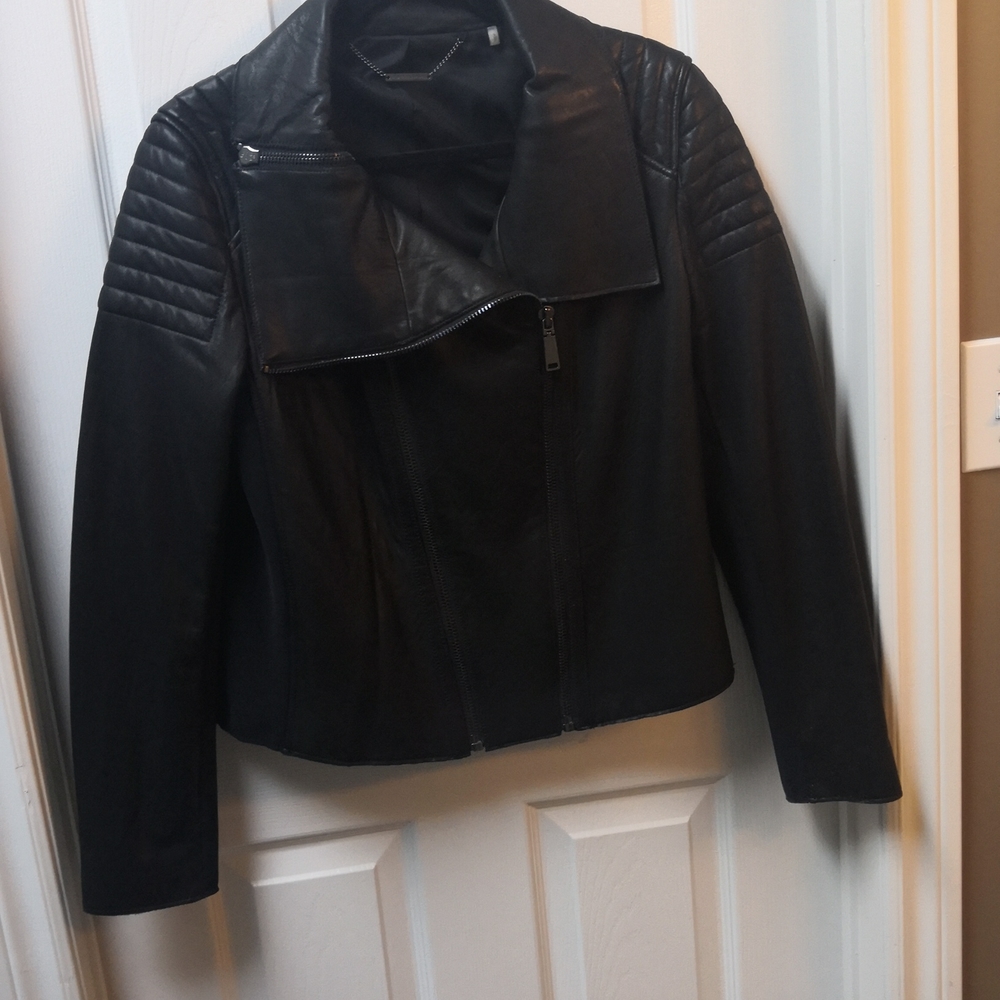 Elie Tahari Lamb Leather Bomber Jacket, sz Large